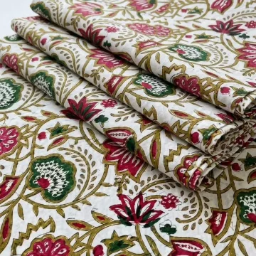 Traditional Floral Block Print Cotton Fabric thumbnail 5