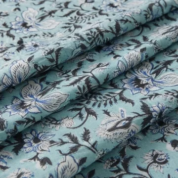 Royal Indigo Floral - Hand Block Printed Pure Cotton Fabric thumbnail 1