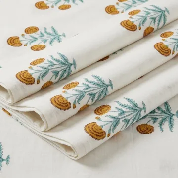 Yellow Floral Block Print Fabric