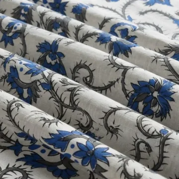 Royal Blue Floral Vine Hand Block Printed Pure Cotton Fabric thumbnail 6