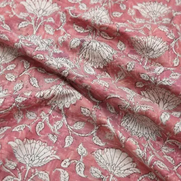 Pink Floral Hand Block Print Pure Cotton Running Material thumbnail 3