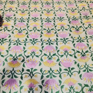 Pink Floral Hand Block Print Pure Cotton Running Material thumbnail 2