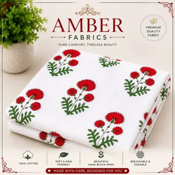 Crimson Floral Booti Authentic Hand Block Print Pure Cotton Fabric thumbnail 1
