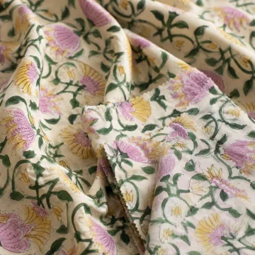 Pink Floral Hand Block Print Pure Cotton Running Material thumbnail 4