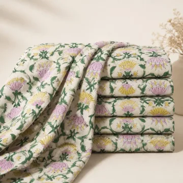 Pink Floral Hand Block Print Pure Cotton Running Material thumbnail 5