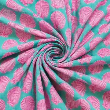 Pink Seashell Hand Block Print Pure Cotton Running Material thumbnail 2