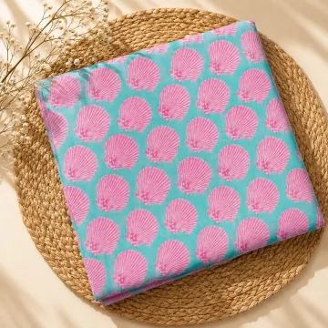 Pink Seashell Hand Block Print Pure Cotton Running Material thumbnail 4