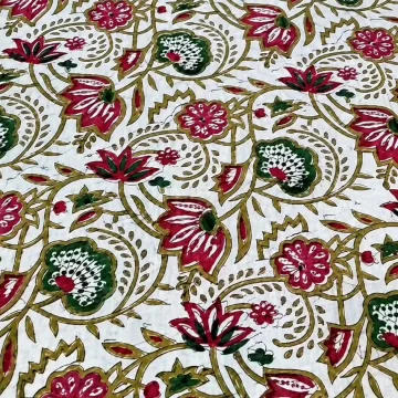 Traditional Floral Block Print Cotton Fabric thumbnail 2