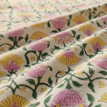 Pink Floral Hand Block Print Pure Cotton Running Material thumbnail 1