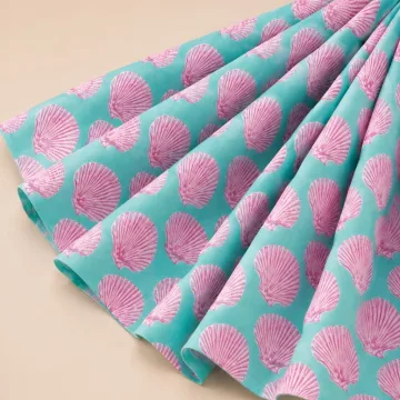 Pink Seashell Hand Block Print Pure Cotton Running Material thumbnail 5