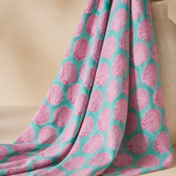 Pink Seashell Hand Block Print Pure Cotton Running Material thumbnail 1