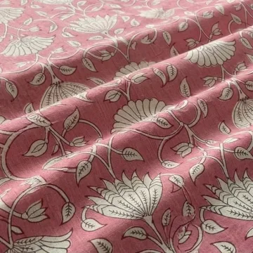 Pink Floral Hand Block Print Pure Cotton Running Material thumbnail 4