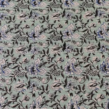 Royal Indigo Floral - Hand Block Printed Pure Cotton Fabric thumbnail 6