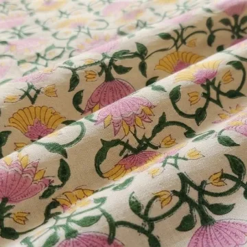 Pink Floral Hand Block Print Pure Cotton Running Material thumbnail 7