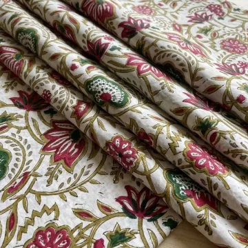 Traditional Floral Block Print Cotton Fabric thumbnail 3