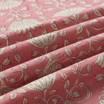 Pink Floral Hand Block Print Pure Cotton Running Material thumbnail 1