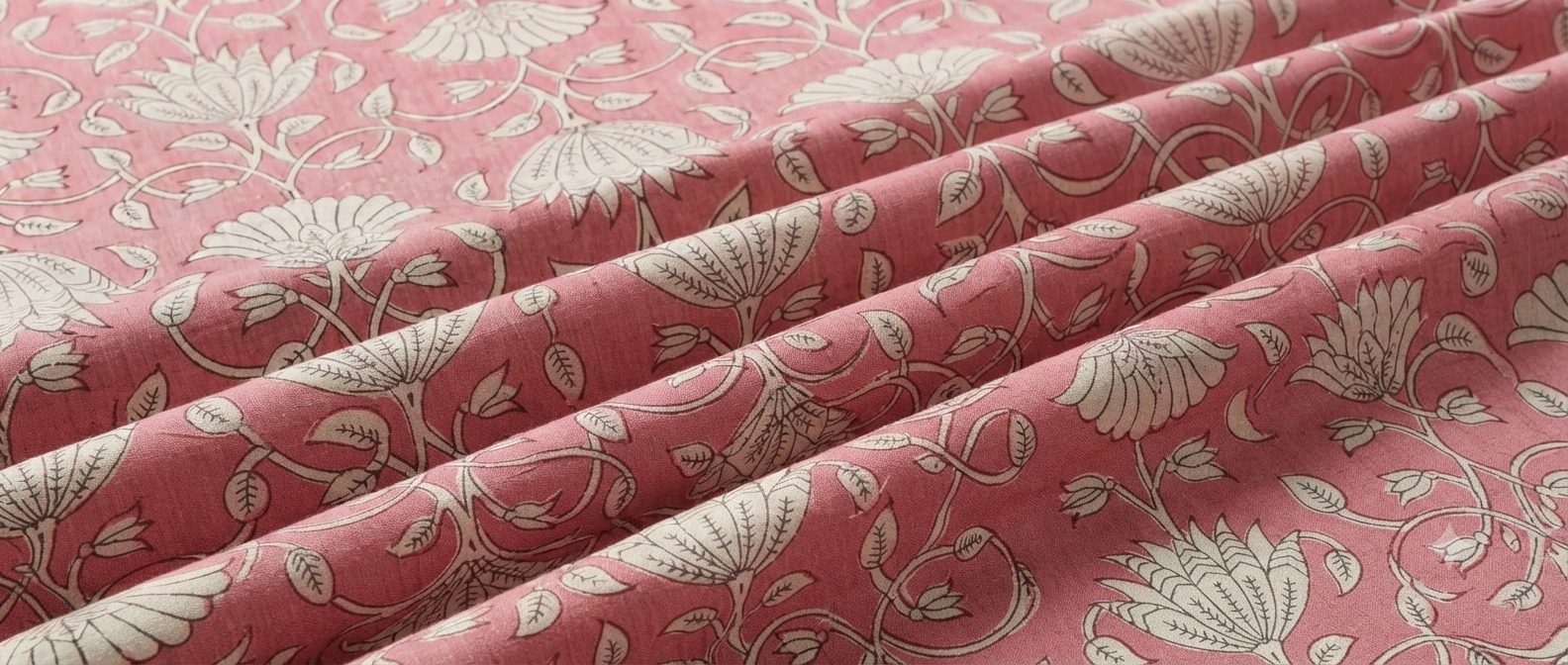 Pink Floral Hand Block Print Pure Cotton Running Material