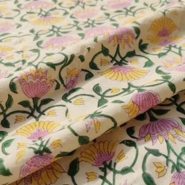 Pink Floral Hand Block Print Pure Cotton Running Material thumbnail 6